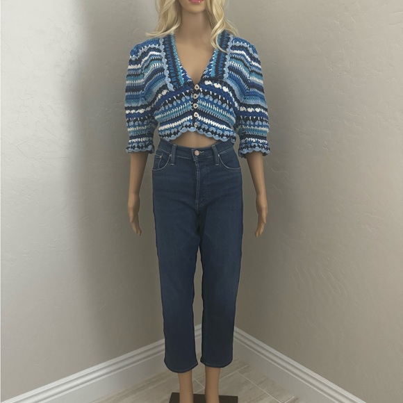 Host Pick! Farm Rio Multi Stitches Crochet Collar Blouse SZ L - Picture 7 of 9